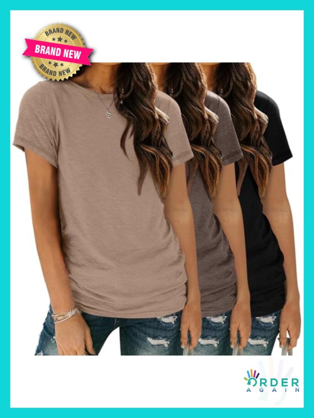 3 Pack Short Sleeve Crewneck T-Shirts Loose Fit Casual Summer Tops